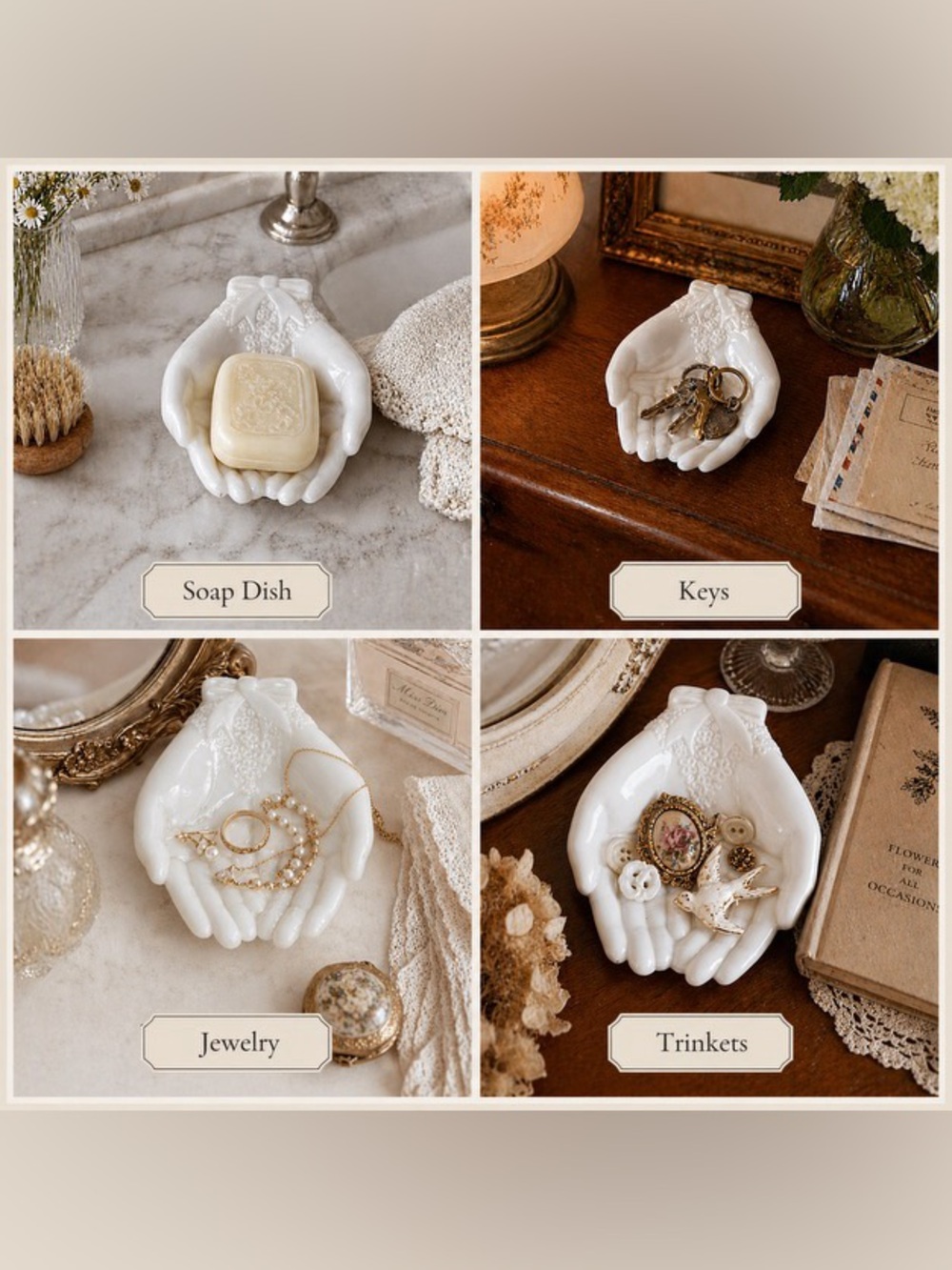 Vintage Avon White Milk Glass Hands, Soap Dish, Key, Coin, Jewelry, Trinket Dish